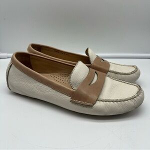 Cole Haan Sadie Driver Leather Penny Loafer Women’s Size 7.5B  Off-white / Brown